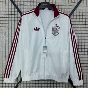 Spain-Inspired Football Full-Zip Track Jacket – White & Maroon